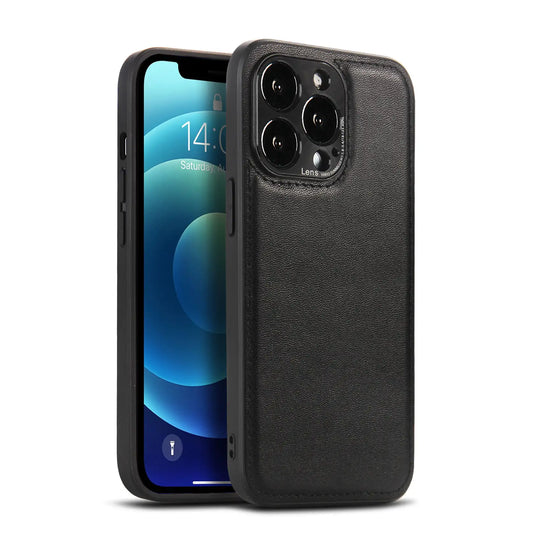 Premium Lederhülle für iPhone - Metall-Kameraschutz, Stoßfeste Business Hülle